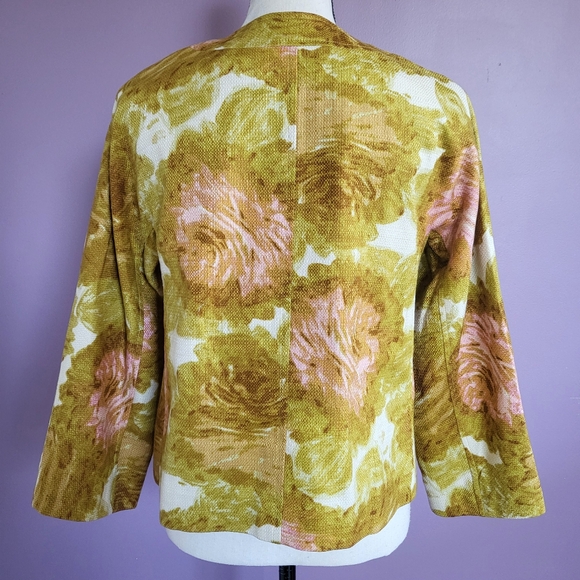 NWOT Talbots Mustard & Pink Rose Woven Cotton Canvas 2 Piece Blazer Skirt Suit - Picture 7 of 16